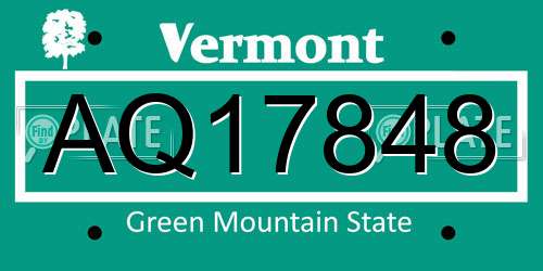 AQ17848 Vermont License Plate