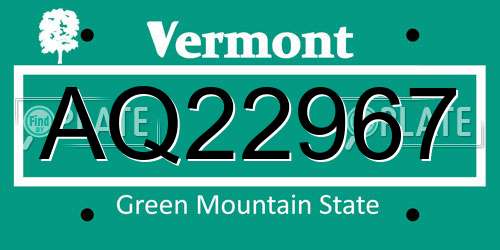 AQ22967 Vermont License Plate