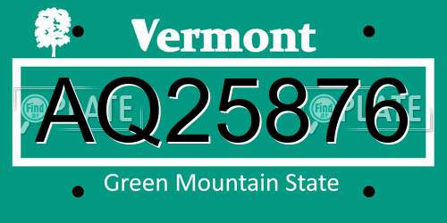 AQ25876 Vermont License Plate