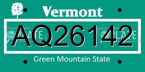 AQ26142 Vermont License Plate
