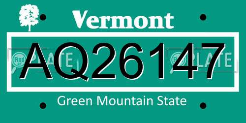 AQ26147 Vermont License Plate