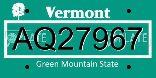 AQ27967 Vermont License Plate