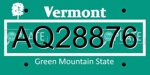 AQ28876 Vermont License Plate
