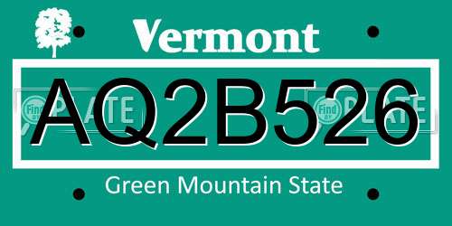 AQ2B526 Vermont License Plate