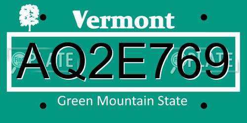 AQ2E769 Vermont License Plate