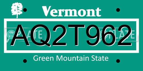 AQ2T962 Vermont License Plate