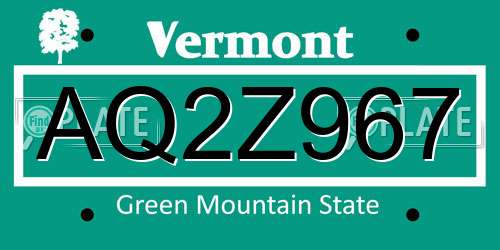 AQ2Z967 Vermont License Plate