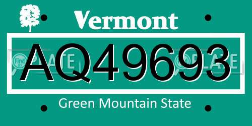 AQ49693 Vermont License Plate