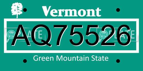 AQ75526 Vermont License Plate