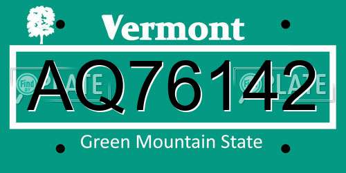 AQ76142 Vermont License Plate
