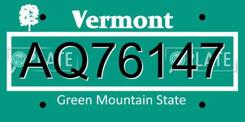 AQ76147 Vermont License Plate