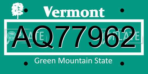 AQ77962 Vermont License Plate