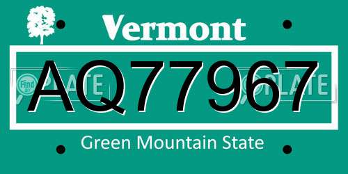 AQ77967 Vermont License Plate