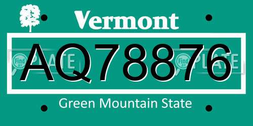 AQ78876 Vermont License Plate