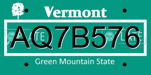 AQ7B576 Vermont License Plate