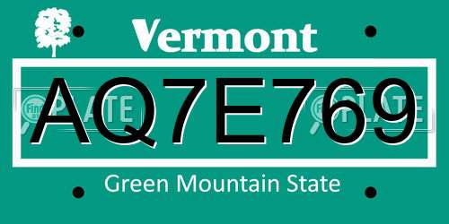 AQ7E769 Vermont License Plate