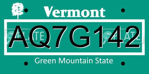 AQ7G142 Vermont License Plate