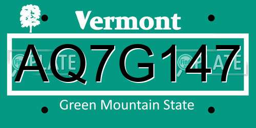 AQ7G147 Vermont License Plate