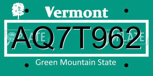 AQ7T962 Vermont License Plate