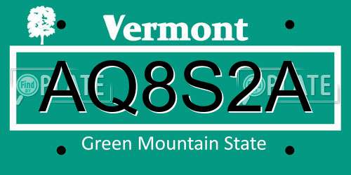AQ8S2A Vermont License Plate
