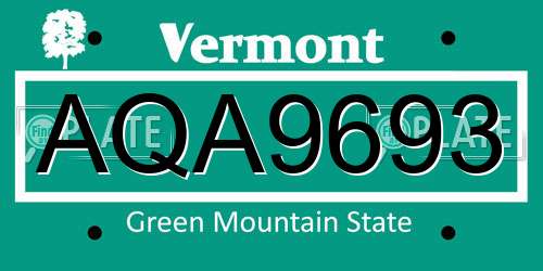 AQA9693 Vermont License Plate