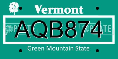 AQB874 Vermont License Plate
