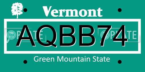 AQBB74 Vermont License Plate
