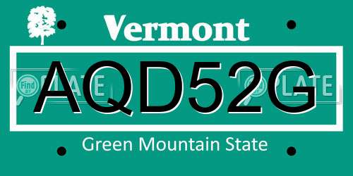 AQD52G Vermont License Plate