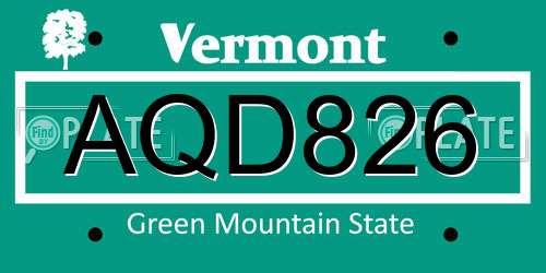 AQD826 Vermont License Plate