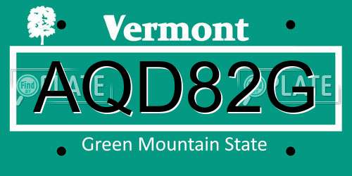 AQD82G Vermont License Plate