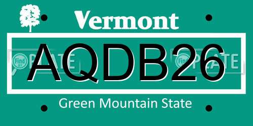 AQDB26 Vermont License Plate