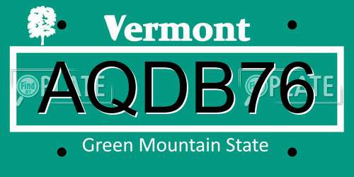 AQDB76 Vermont License Plate