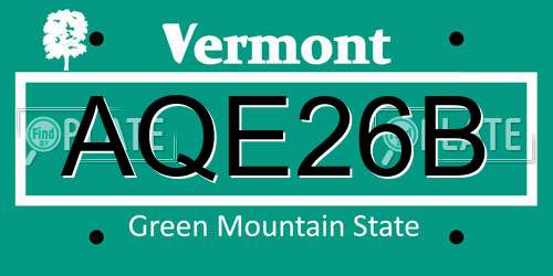 AQE26B Vermont License Plate