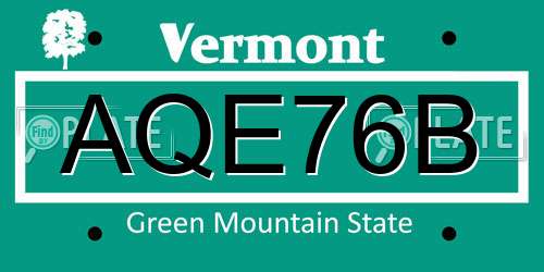 AQE76B Vermont License Plate