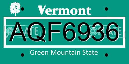 AQF6936 Vermont License Plate