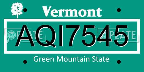 AQI7545 Vermont License Plate
