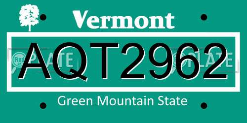 AQT2962 Vermont License Plate
