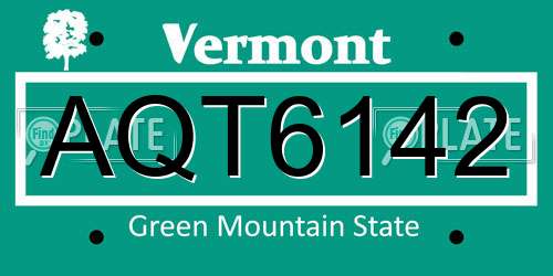 AQT6142 Vermont License Plate
