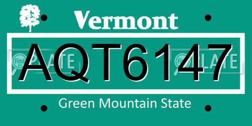 AQT6147 Vermont License Plate