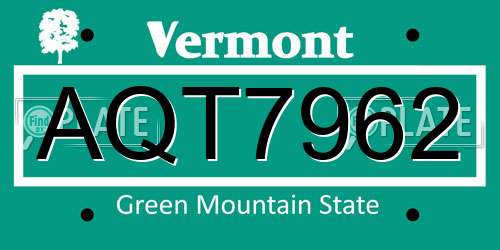 AQT7962 Vermont License Plate