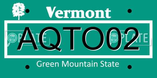 AQTO02 Vermont License Plate