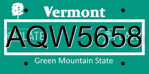 AQW5658 Vermont License Plate