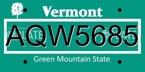 AQW5685 Vermont License Plate