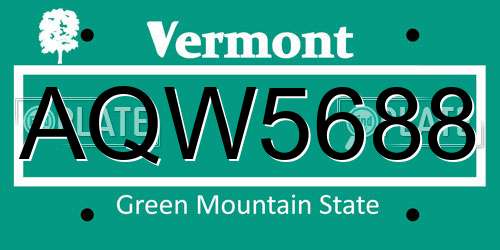 AQW5688 Vermont License Plate