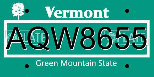 AQW8655 Vermont License Plate