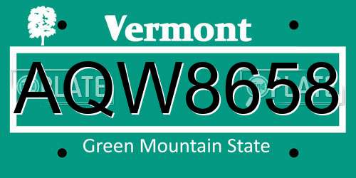 AQW8658 Vermont License Plate