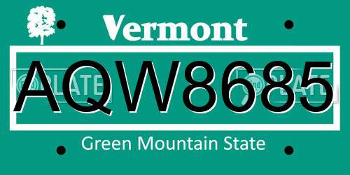 AQW8685 Vermont License Plate