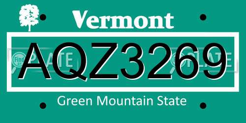 AQZ3269 Vermont License Plate