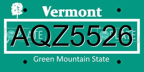 AQZ5526 Vermont License Plate