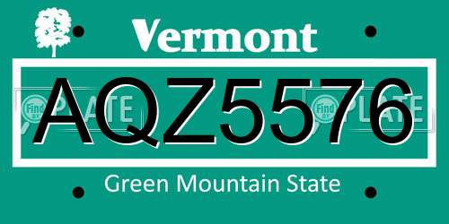 AQZ5576 Vermont License Plate